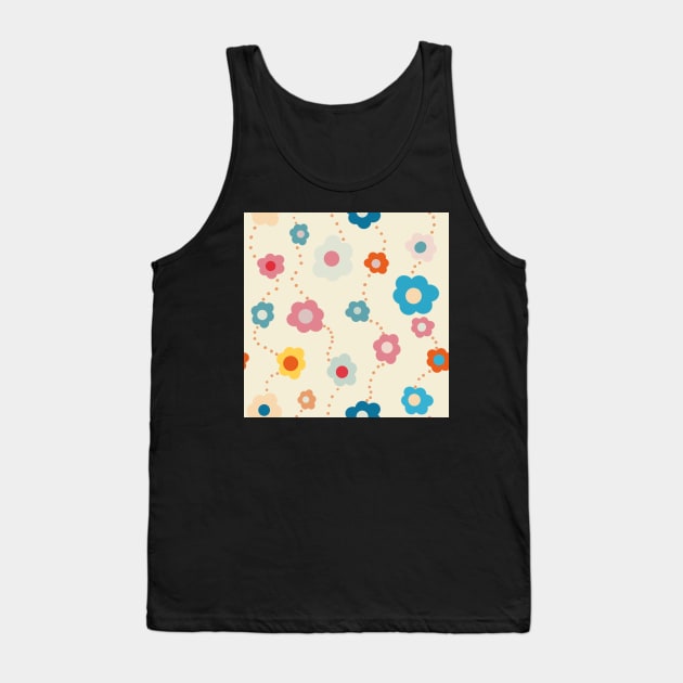 Colourful  Vintage Daisy Repeat Pattern Tank Top by NattyDesigns